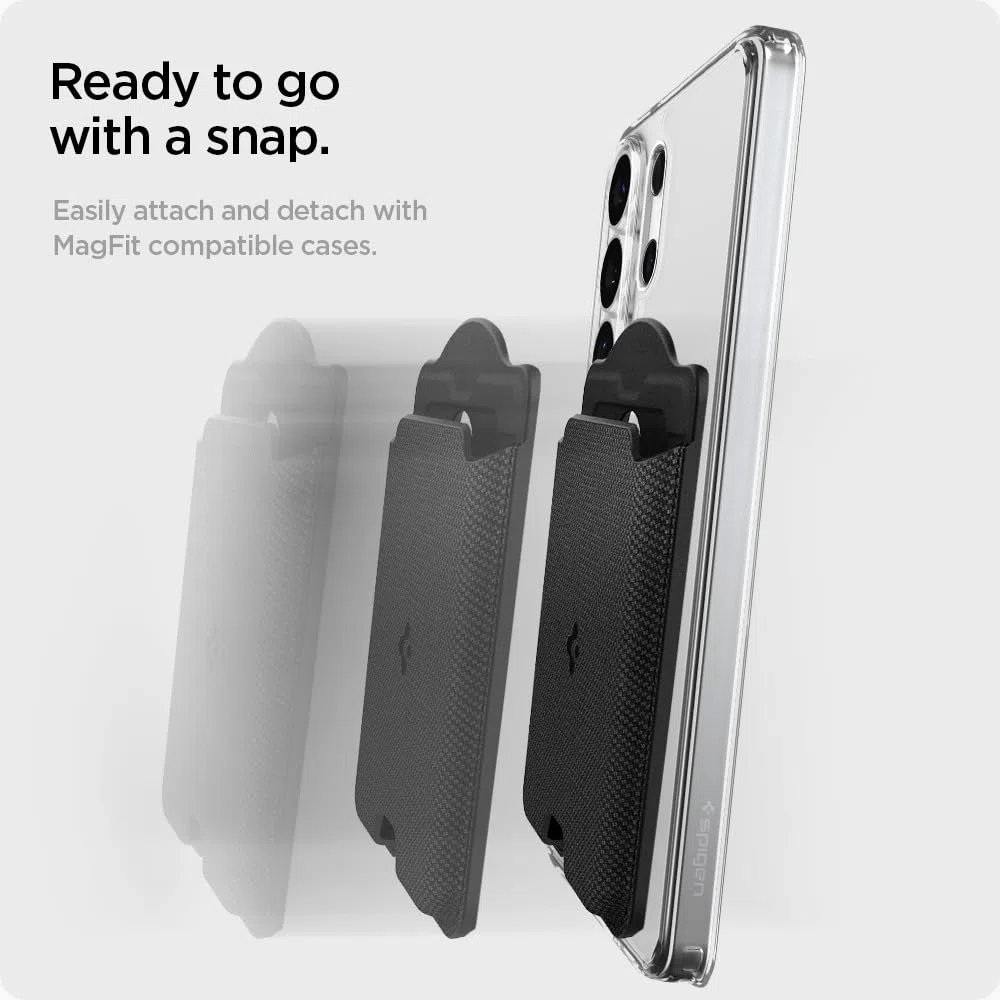 Spigen Urban Fit MagFit Tarjetero Cartera Magnético 3 Tarjetas Compatible con Funda magnética de Samsung Galaxy S26 & S25 Serie, S25 Edge y Z Fold 7 - Negro