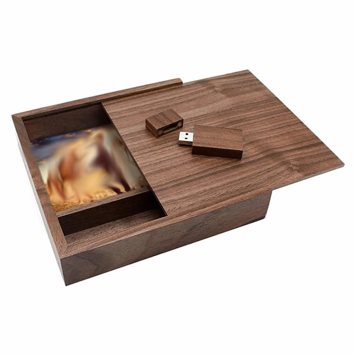 Generisch Caja de fotos de madera, marrón, 17 x 17 x 4 cm, 8 GB USB incluido, álbum de fotos, caja de memoria