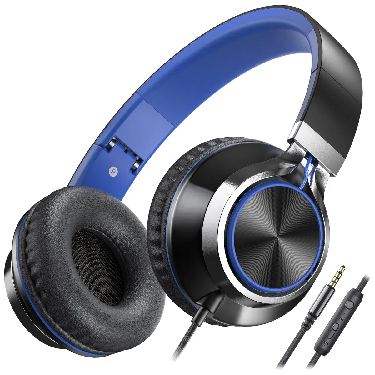 AILIHEN C8 Auriculares de Diadema Cerrados con Cable, Auriculares Plegable con Micrófono y Control Remoto para Mp3, iPhone, Móvil Android, PC, Color Negro y Azul