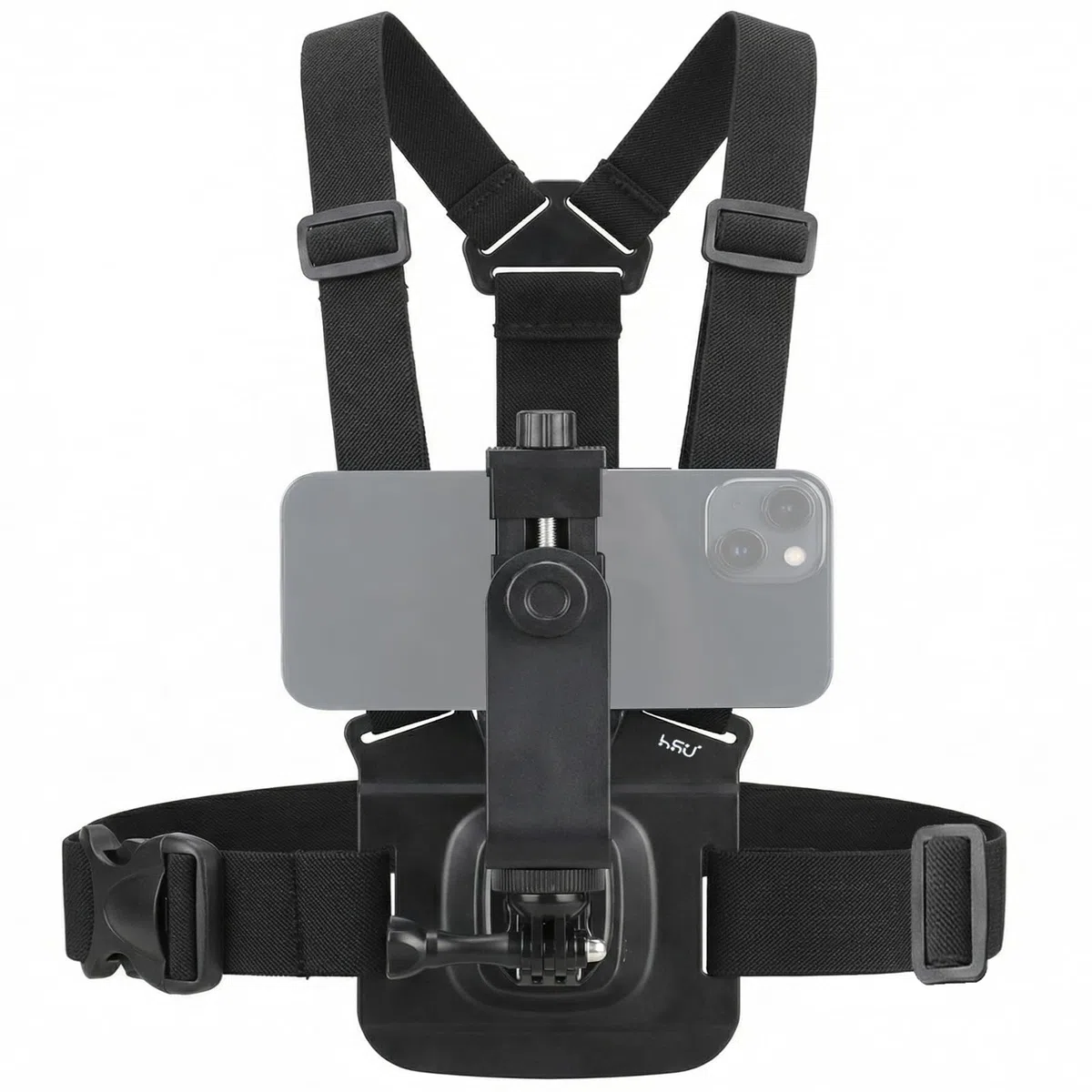 HSU Soporte para teléfono móvil con correa para el pecho, con cierre rápido J-Hook Clip para cámara de acción y soporte para teléfono móvil, set de accesorios para grabación de vídeo POV/VLOG