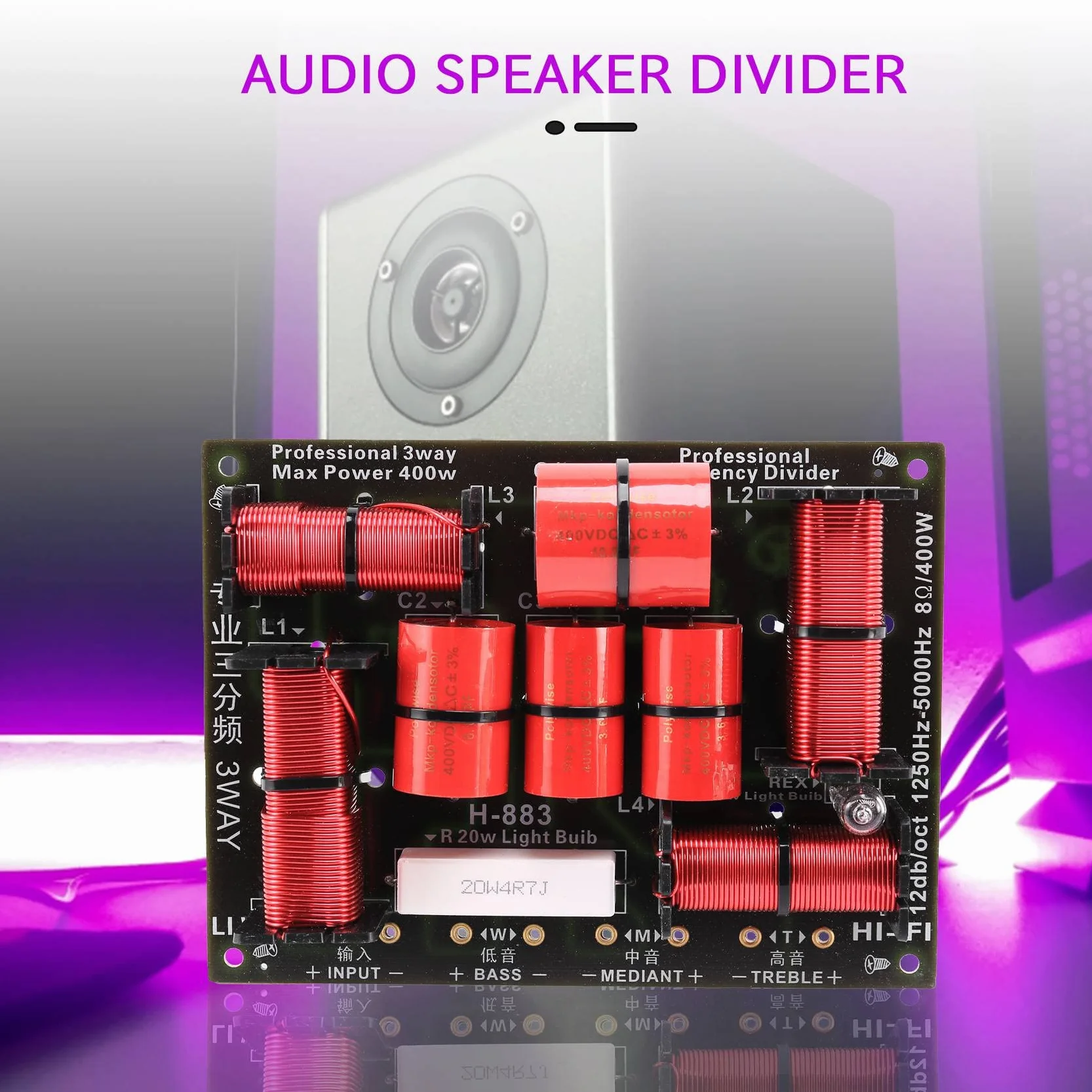 Divisor Mezcla de Estilos 3 VíAs de 400 W, Altavoz de Agudos de Alta Fidelidad, Altavoz de Graves Mezcla de Estilos 1250 H / 5000 HZ con ProteccióN de Tono Alto