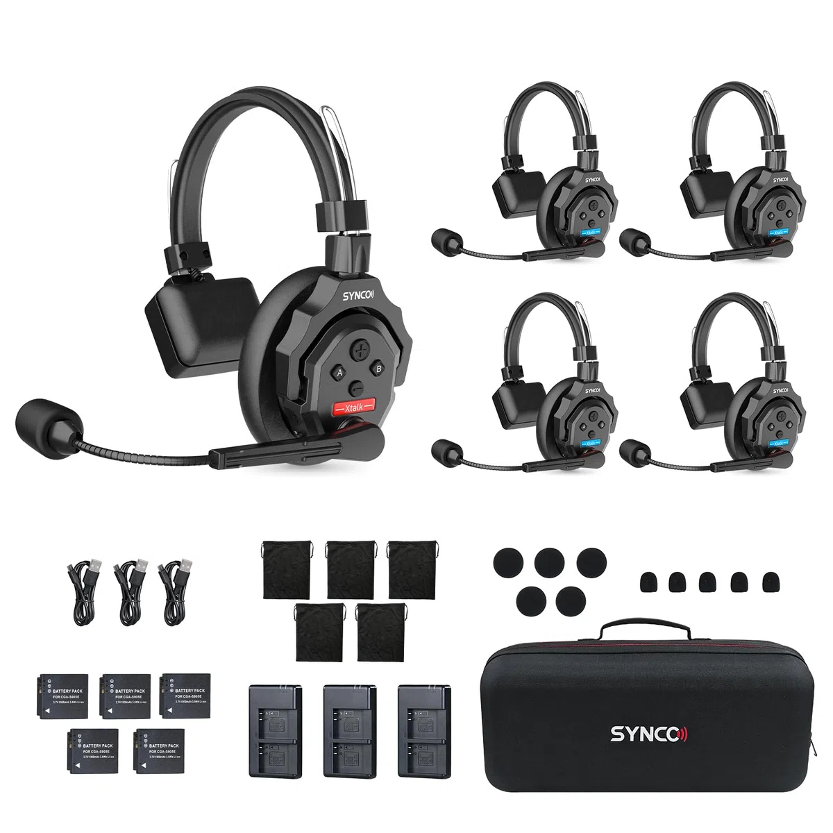 SYNCO Auriculares Intercomunicadores Inalámbricos, XTALK X5 2.4GHz Auriculares Inalámbricos Full Duplex con Comunicación de 24H 350M, Sistema de Intercomunicación con Monitoreo en Tiempo Real
