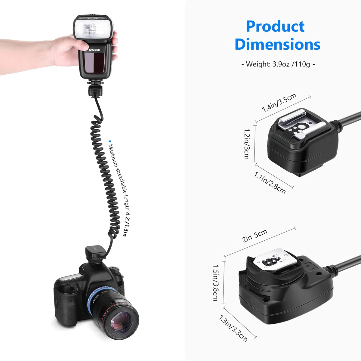 Neewer 1,3m TTL Off Flash de Cámara Cable de Speedlite Compatible con DSLR 800D/750D/700D/650D/600D/7D2/7D/6D2/6D/5D4/5D3/5D2/5DS/1D4/1D3/100D/80D/70D/60D Cameras