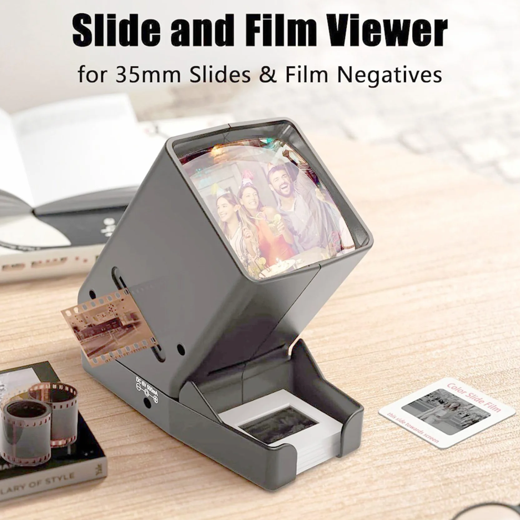 Visor de Diapositivas y Películas de 35 mm: Visor de Diapositivas con Aumento de 3X y Visualización con Luz LED para Diapositivas de 35 mm y Negativos de Película.