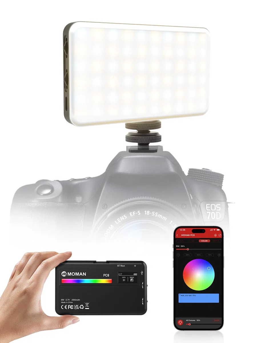 Moman PC8 Antorcha LED RGB Fotografia Portátil de 125g con Batería Recargable Iluminación Vídeo para DSLR Reflex, Foco-Cámara-Antorcha-Video-Led