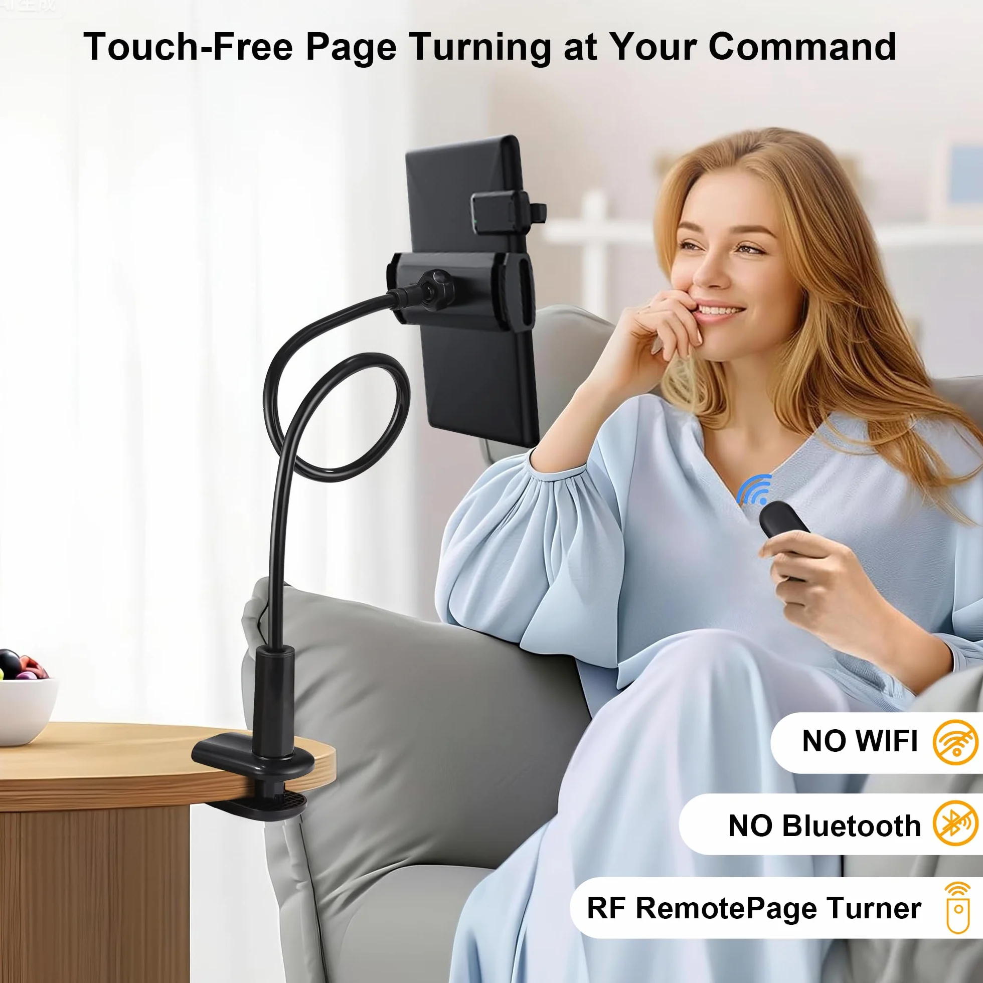 Soporte Tablet para Lectura Kindle con Pasapáginas a Distancia, Soporte Tablet e Ebook y Page Turner para Lectura Kindle en la Cama con Mando a Distancia RF, para Accesorios, iPad/Mini/Pro