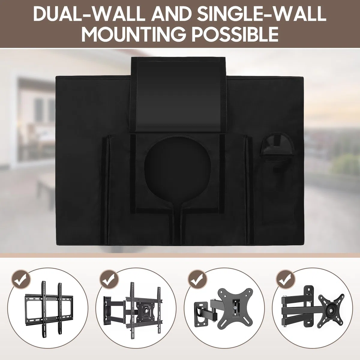 Gugxiom Cubierta para TV al aire libre 600D Oxford tela Patio TV cubierta impermeable resistente a la intemperie TV Protector de pantalla para exterior negro