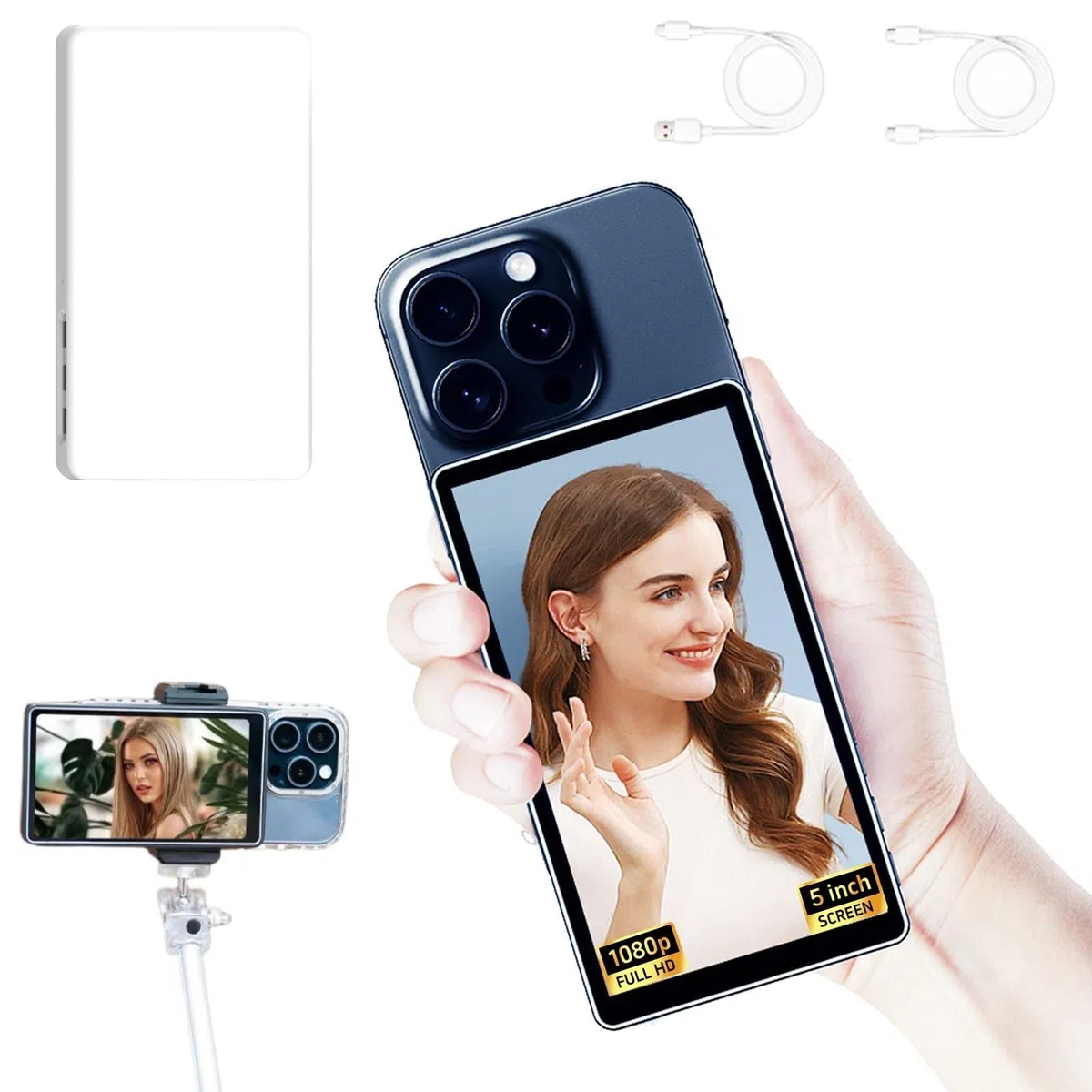 Shimbol CP5 Lite, Pantalla de Monitor Selfie vlog de teléfono de 5 '', grabación inalámbrica de 1080P, Uso del Espejo Selfie del teléfono para Hacer transmisión en Vivo de Selfies HD al Aire Libre