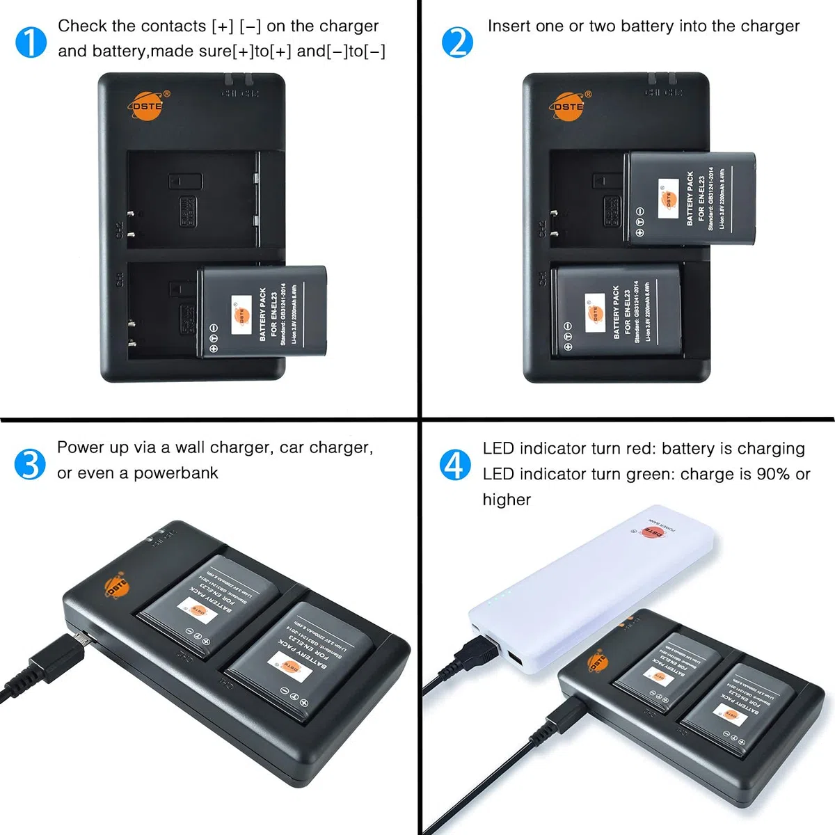 DSTE 2pcs Recargable EN-EL23 ENEL23 Batería + USB Dual Cargador Compatible para Nikon Coolpix P600 S810c P900S Digital Cámara