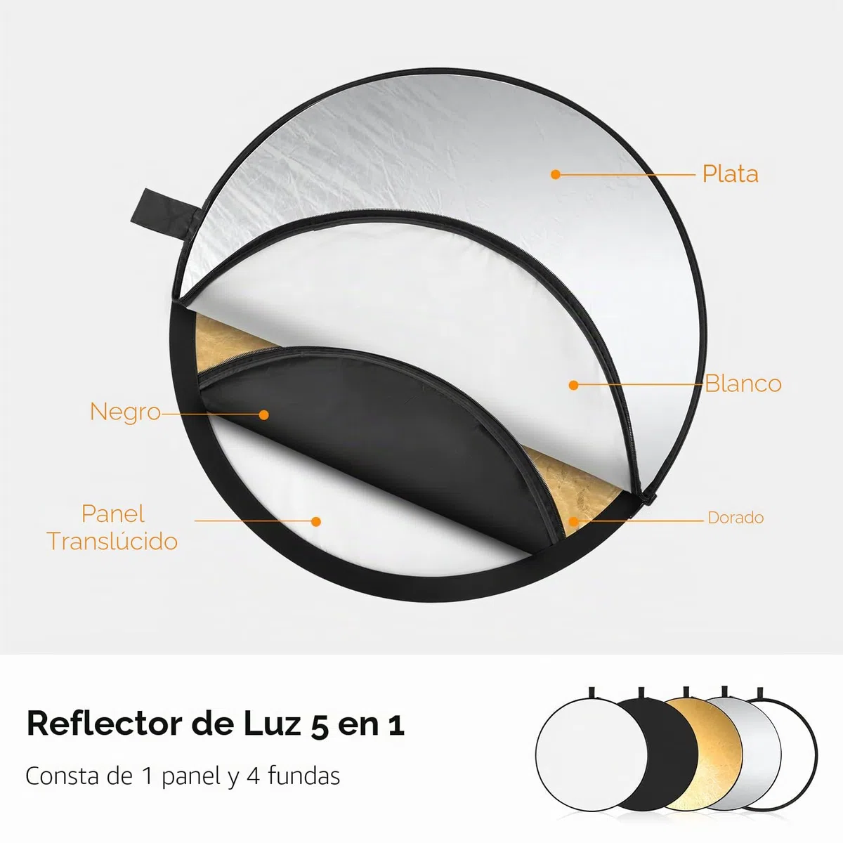 K&F CONCEPT Reflector de Luz 5 en 1 Difusor de Fotografía de 32"(80cm) Colapsable Portátil para Iluminación de Estudio y Exterior Oro Plata Blanco Negro Translúcido
