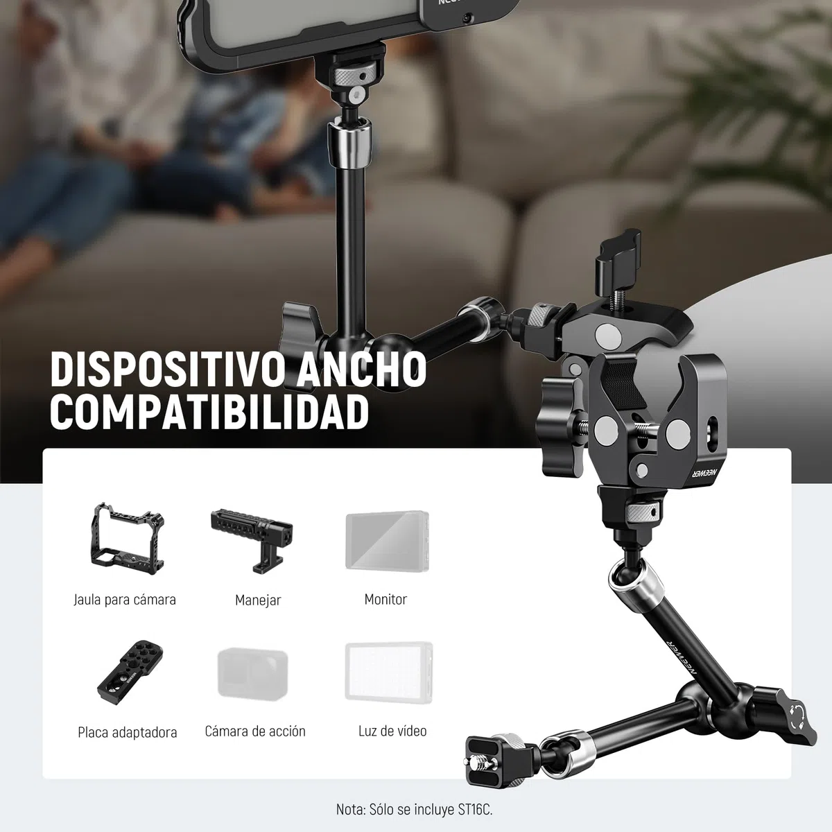 NEEWER 11" Magic Arm Clamp Mount Articulado con Super Clamp, Cámara Monitor Mount con 1/4" 3/8" ARRI Localización Pasador y Orificio para DSLR Cámara Acción Luz Compatible con SmallRig Jaula, ST16C