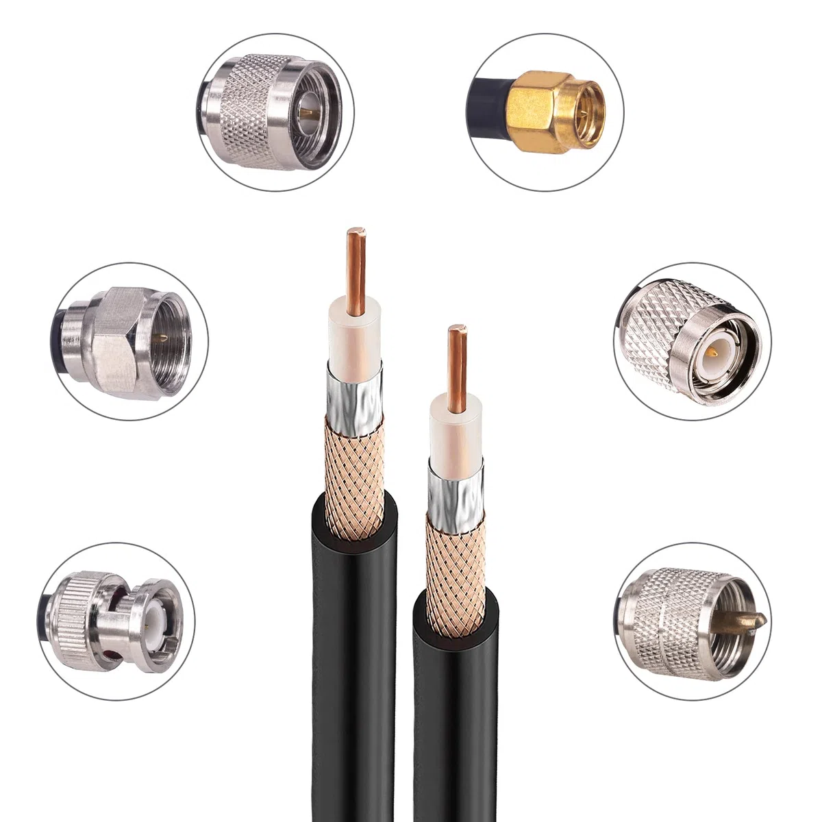 RG58 15 Metros Cable Coaxial RG58 50 Ohm Antena WiFi Baja Pérdida, para Walkie Talkie/Radio, con Conectores BNC/SMA/UHF