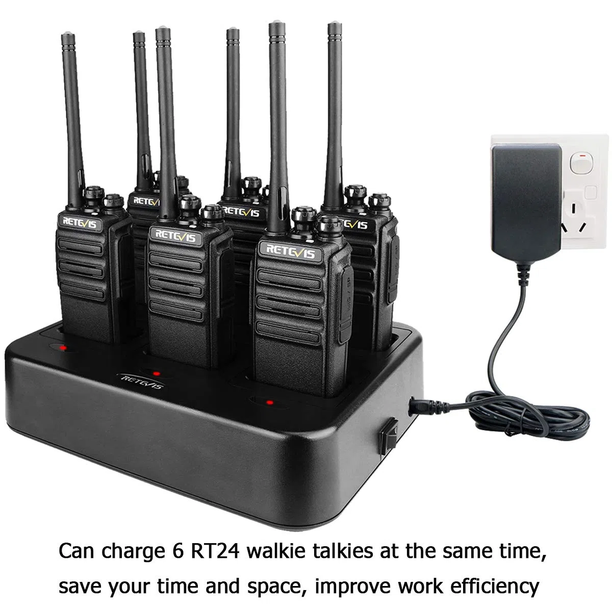 Retevis RT24 Walkie Talkie con Cargador de 6 Vías, Walkies Profesionales PMR446 sin Licencia, 16 Canales CTCSS/DCS, Walkie Talkie Recargable (6 Piezas, Negro)