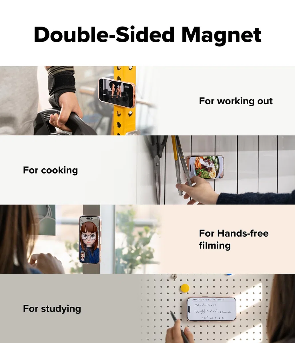 Ringke Dual Magnetic Smart Ring [Compatible con MagSafe] Soporte con Agarre, Doble Imán Potente, Soporte Plegable de 3 Niveles para Gimnasio, iPhone, Galaxy, Pixel - Black