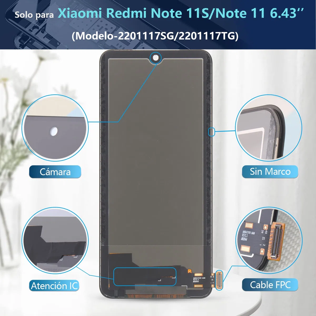 RongZy para Xiaomi Redmi Note 11S/Redmi Note 11 LCD+Pantalla Táctil Digitalizador Asamblea Reemplazo +Reparación Herramientas(Negro)