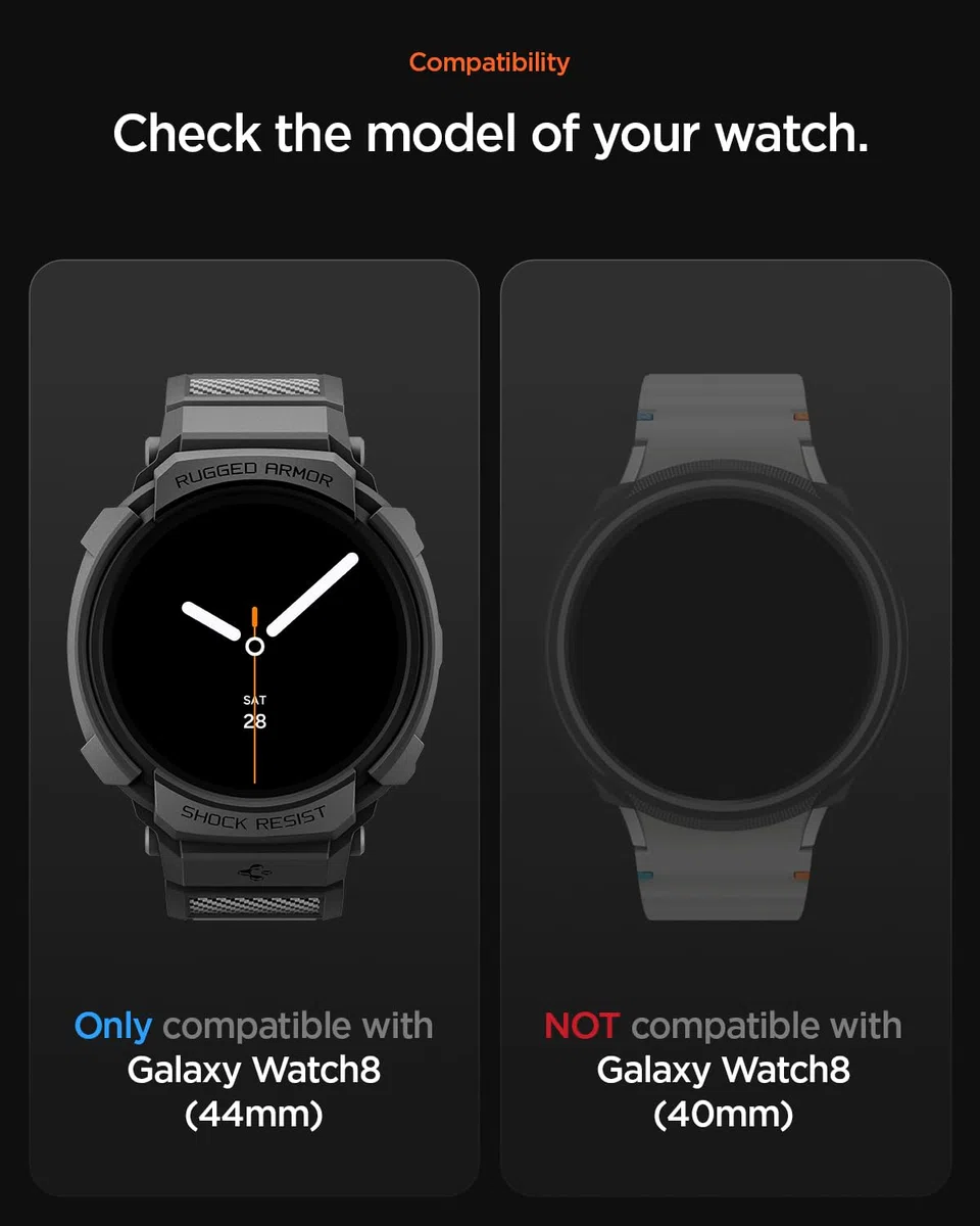 Spigen Funda y Correa Rugged Armor Pro de TPU Compatible con Samsung Galaxy Watch 8 44mm (2025) - Negro Mate