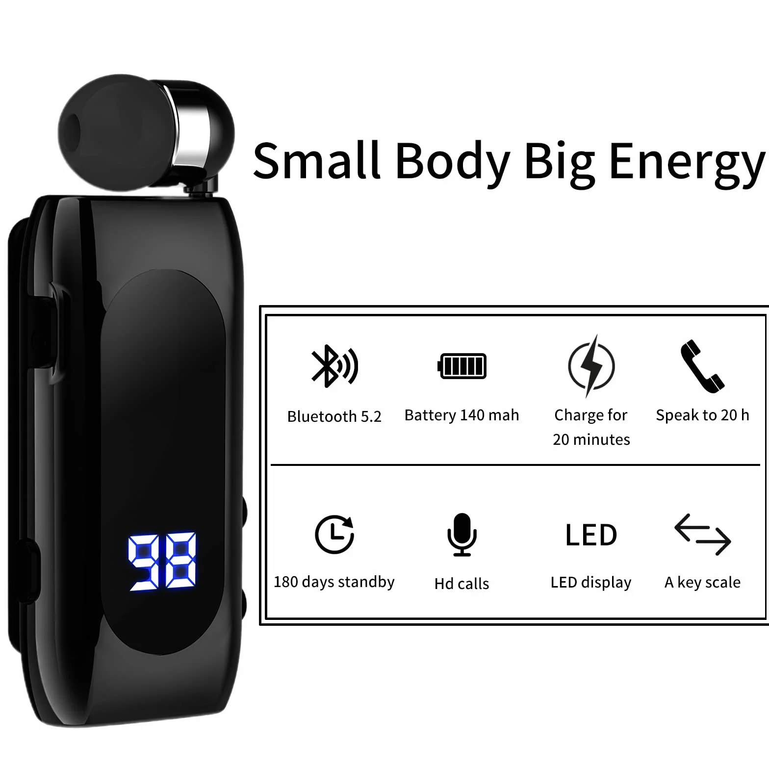 Auriculares Bluetooth Negocio, Auricular inalámbrico Bluetooth con Micrófono, Bluetooth V4.1, Manos Libres, 120 Horas de Espera, Compatible para iPhone, Teléfono Móvil con Android (Negro)