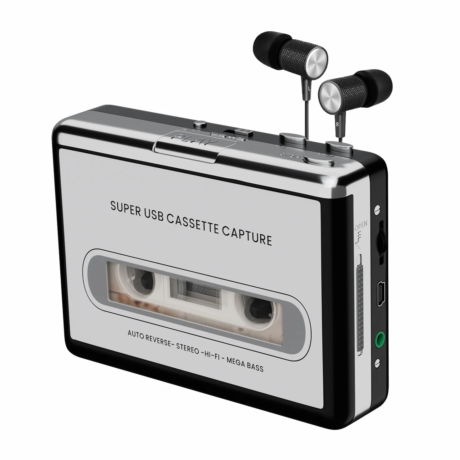 Reshow Grabadora de casete portátil que graba archivos de audio MP3 a través de USB – Convierte cartuchos para iPod – Compatible con ordenadores portátiles y ordenadores de formato plateado