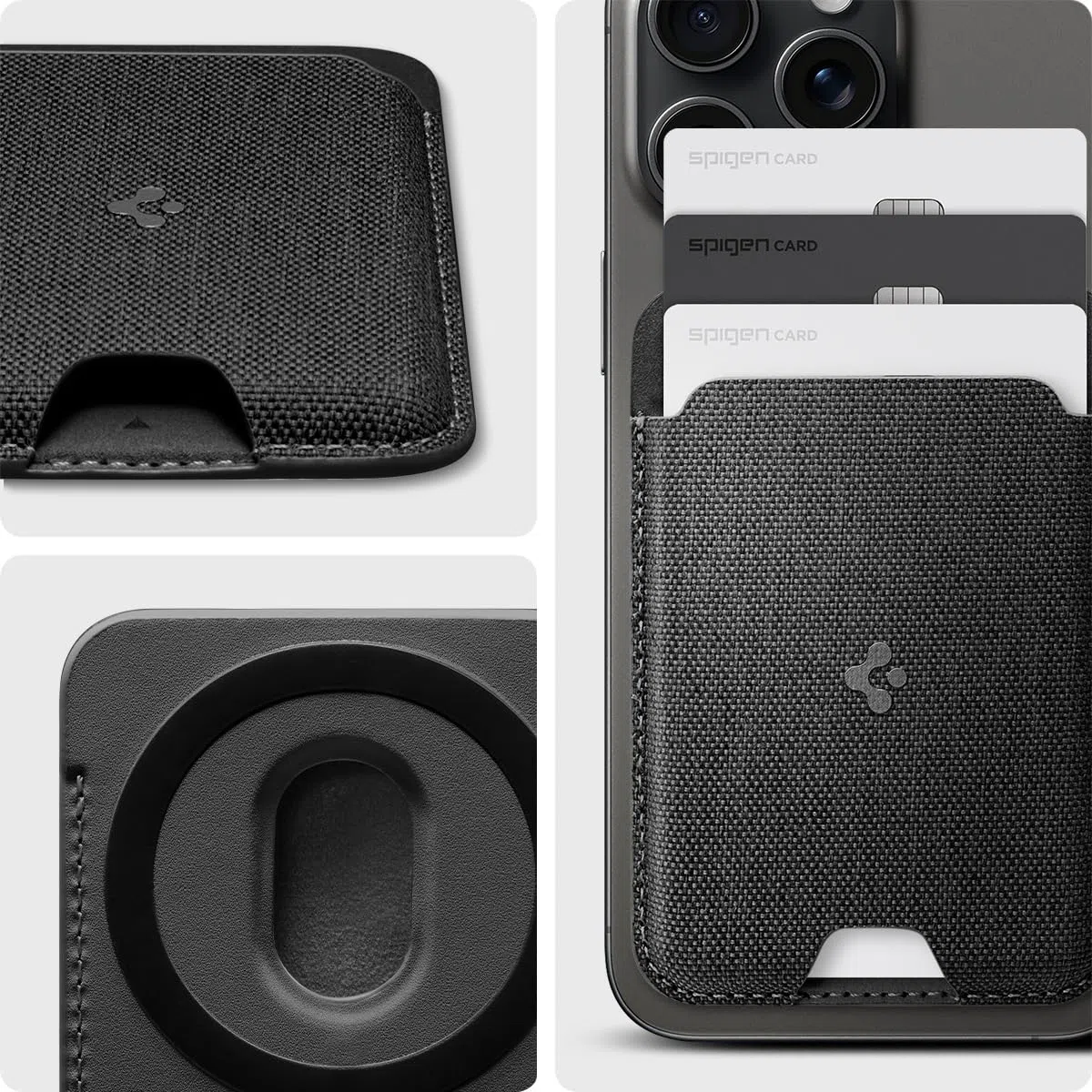 Spigen Cartera Magsafe Urban Fit MagFit Tarjetero Magnético 3 Tarjetas Compatible con los Modelos iPhone 17/16/15/14/13/12 Series MagSafe Wallet - Negro