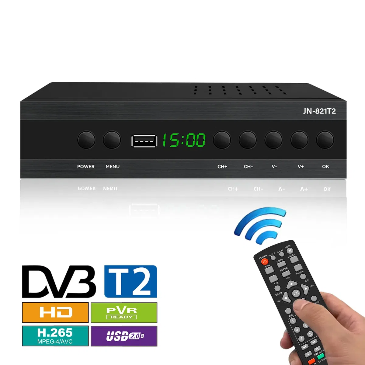 Decoder DVB T2 Ricevitore Digitale Terrestre, 2024 MPEG 4 Full HD 1080p, Hevc H265 Master 10 Elenco Canali Dolby a 10 bit Numerati, con Cavo HDMI,Adaptador para Ver Canales HD