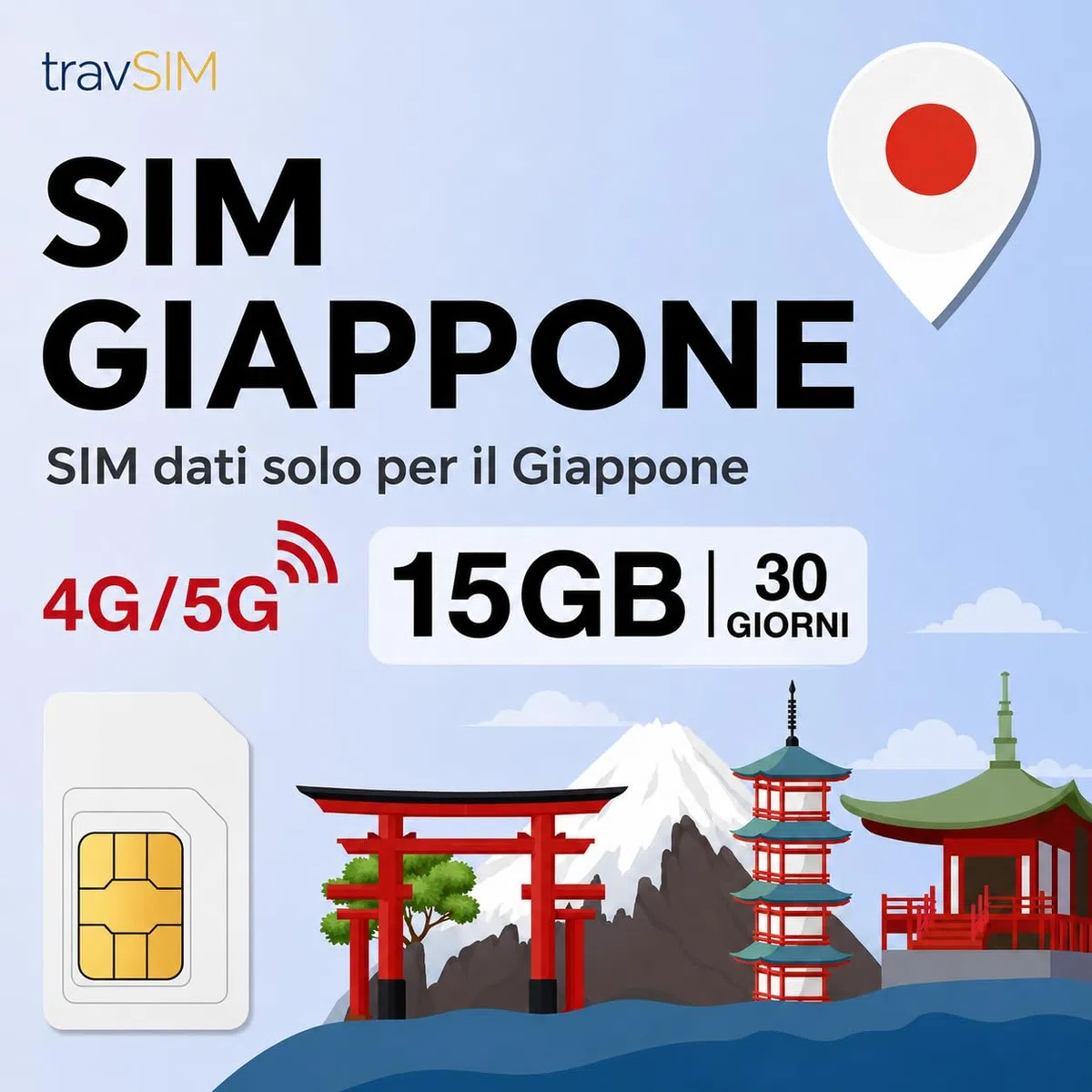 travSIM Japan SIM | 15 días – 10GB de Datos | Datos de Alta Velocidad 5G/4G | Tarjeta SIM Japón con Acceso Ilimitado a Google, Facebook, Whatsapp, Instagram y más