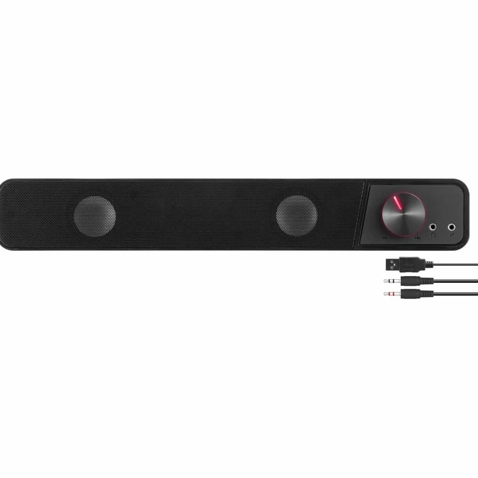 Speedlink BRIO Barra de Sonido estéreo - para Ordenador, Audio, 12 vatios, 2 Conectores Jack de 3,5 mm, Conector USB A, Control de Volumen, Toma de Auriculares y micrófono, Negro