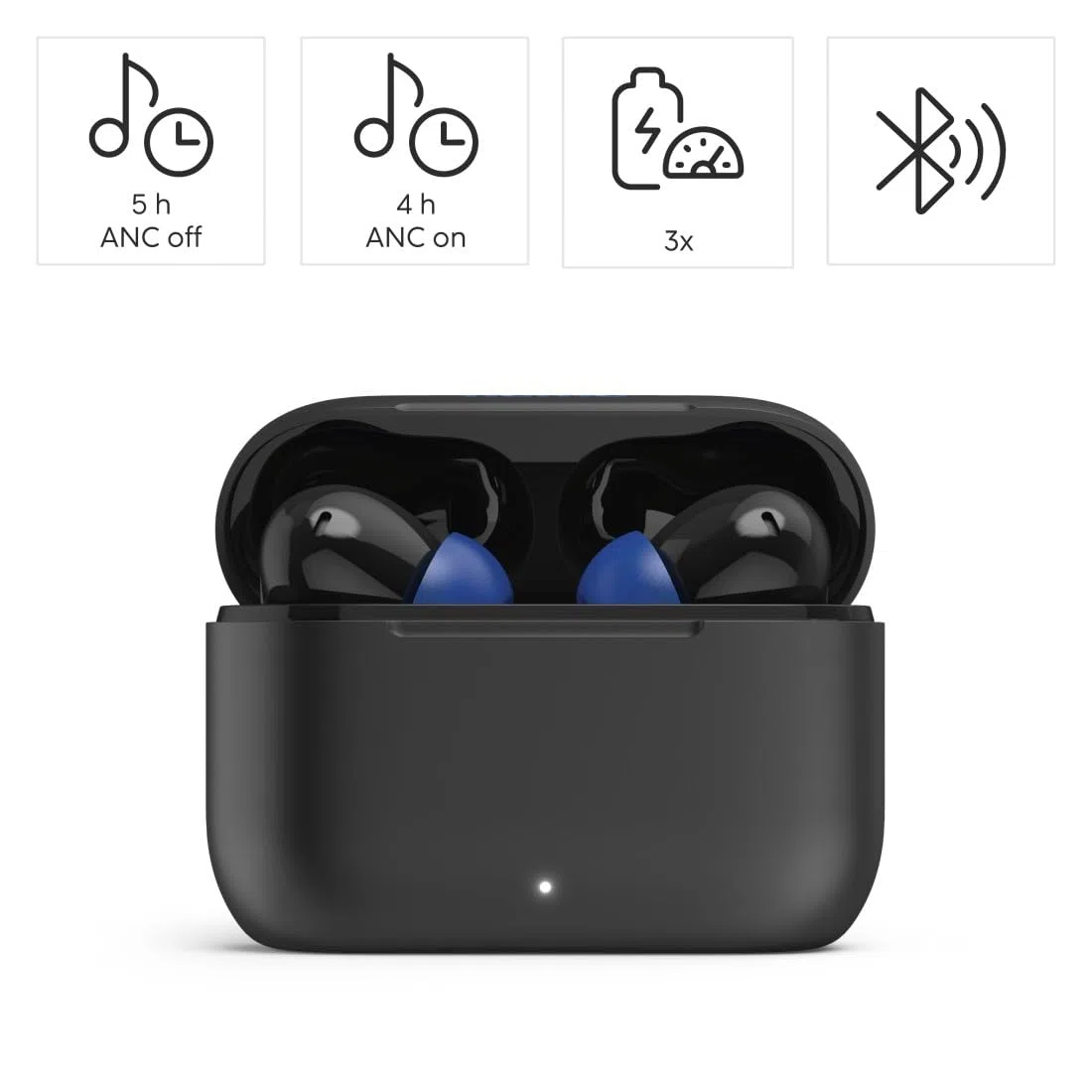 Hama | Auriculares inalámbricos Bluetooth (Auriculares con cancelación Activa de Ruido, hasta 5h sin ANC y 4H con AMC de música, Auriculares con micrófono, Cascos inalámbricos Carga rápida) Negro