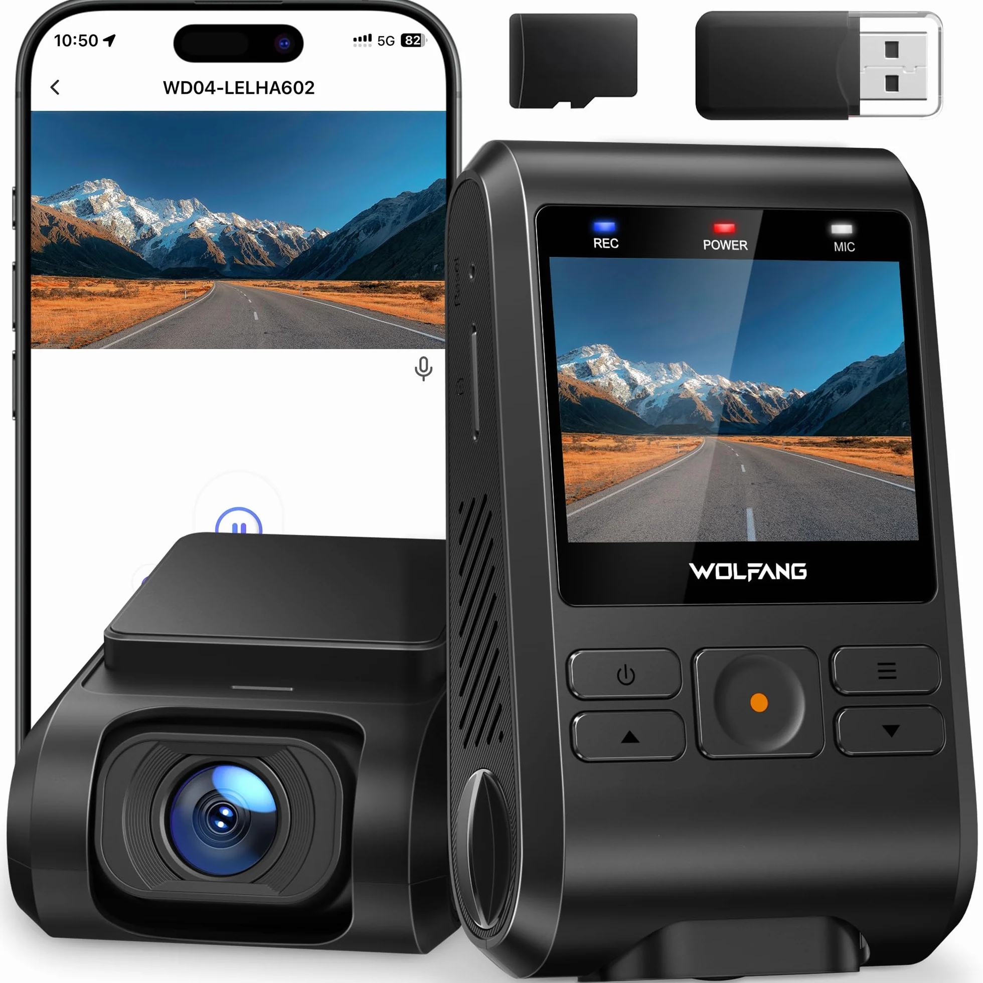 WOLFANG Cámara de Coche 2.5K FHD, Dashcam de Doble Lente para Coches de 170º Gran Angular Monitor de Aparcamiento 24H con Grabación en Bucle y Sensor G