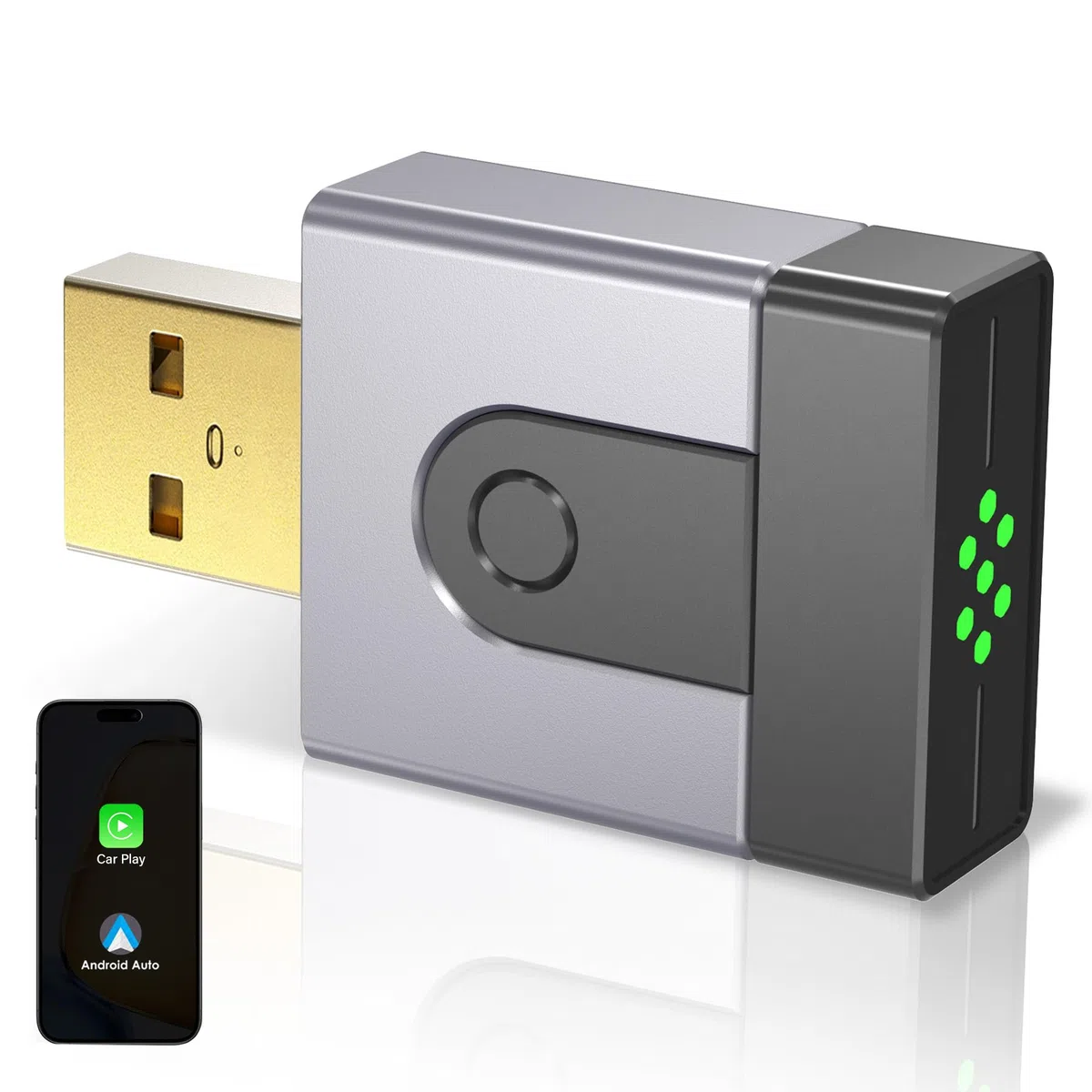 2 en 1 Mini Adaptador CarPlay y Android Auto inalámbrico, Convierte tu Sistema cableado en inalámbrico. Conexión automática rápida, Plug & Play, iOS 10+, Android 10+, Coches 2016+.(1 Piezas)