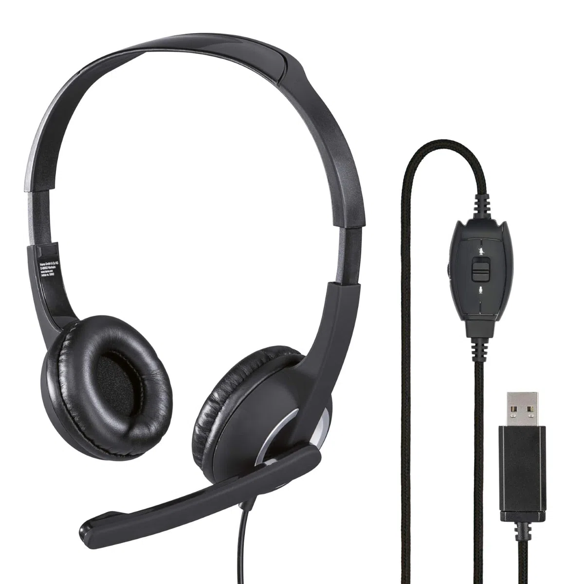 Hama HS-USB250 - Auriculares de Oficina con micrófono, USB, estéreo, Color Negro