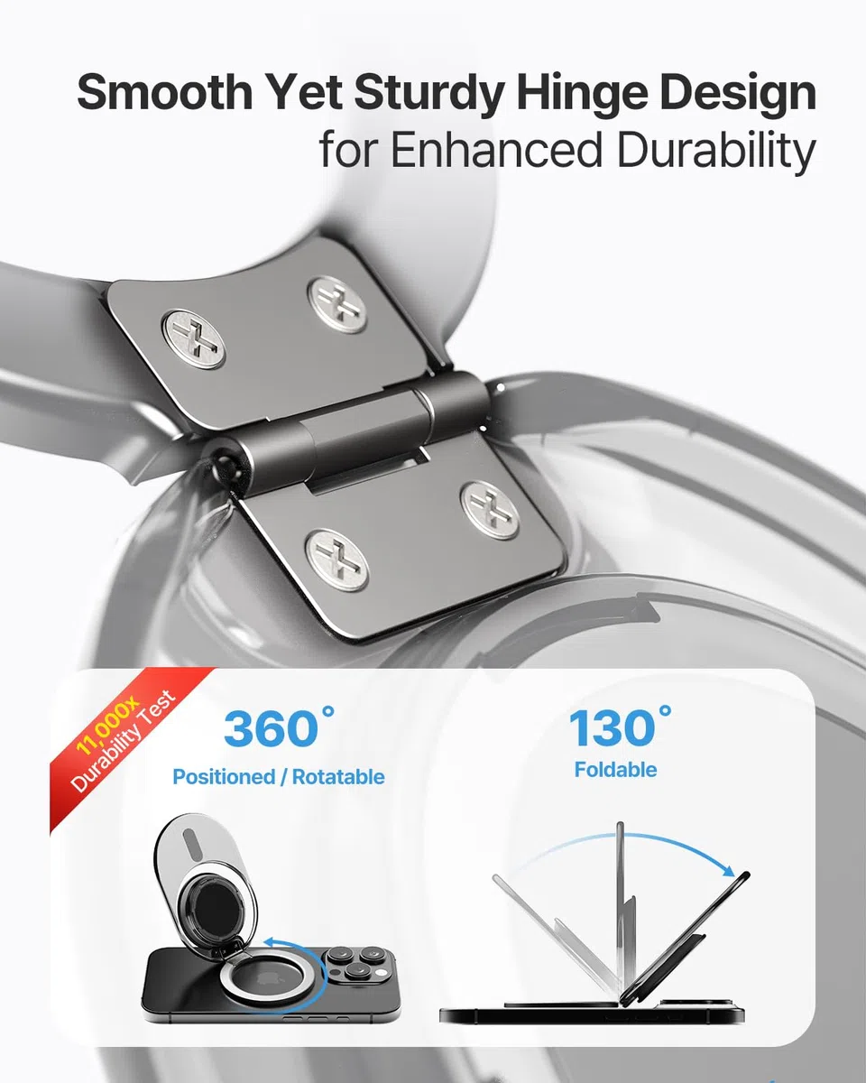 Sinjimoru Soporte de agarre para teléfono, compatible con MagSafe, anillo adaptador incluido, soporte de 3000 G para iPhone 17/16/15/14/13. Soporte M-Tap Tok blanco transparente
