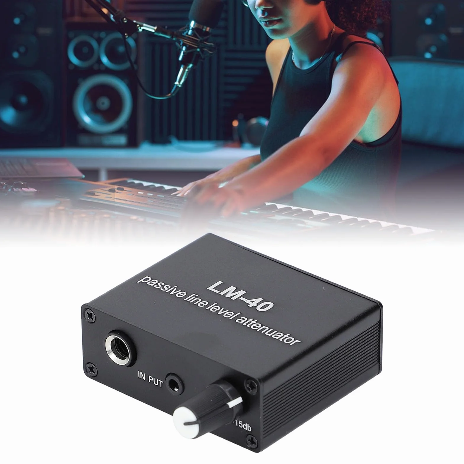 Jectse Atenuador pasivo, control de volumen -40 DB ajustable, con cable de salida de 3.5mm, para grabación de video en vivo