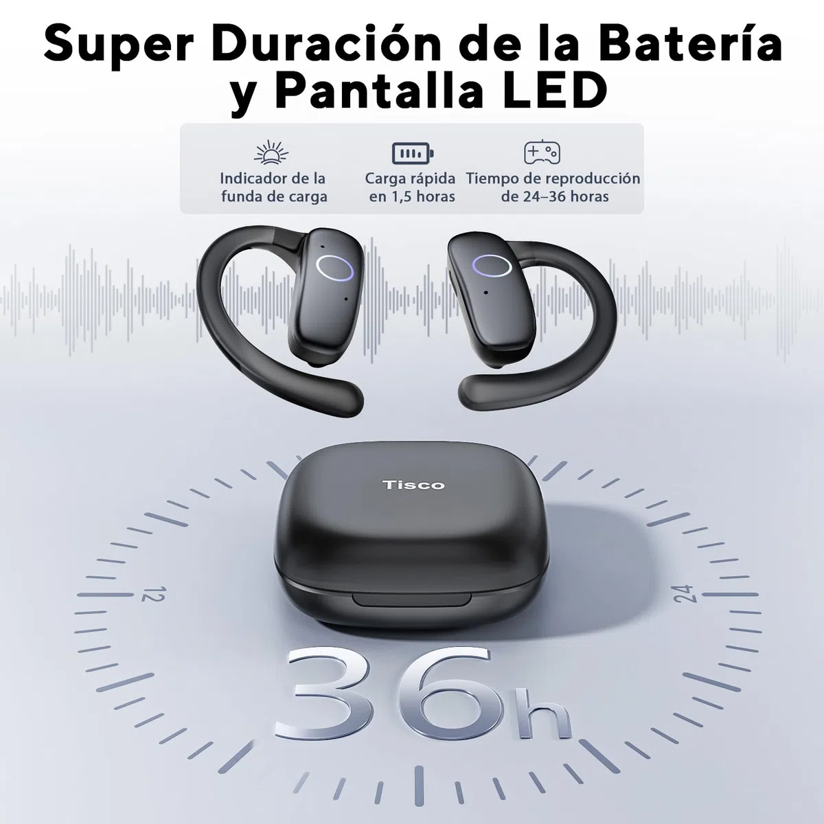 Tisco Auriculares Bluetooth Inalámbricos In-Ear, 36H Hi-Fi Estéreo, 4 Micrófonos ENC, Pantalla LED, USB-C, IPX7 Impermeables, Compatibles con Android/iOS, para Deporte/Gimnasio/Videollamadas