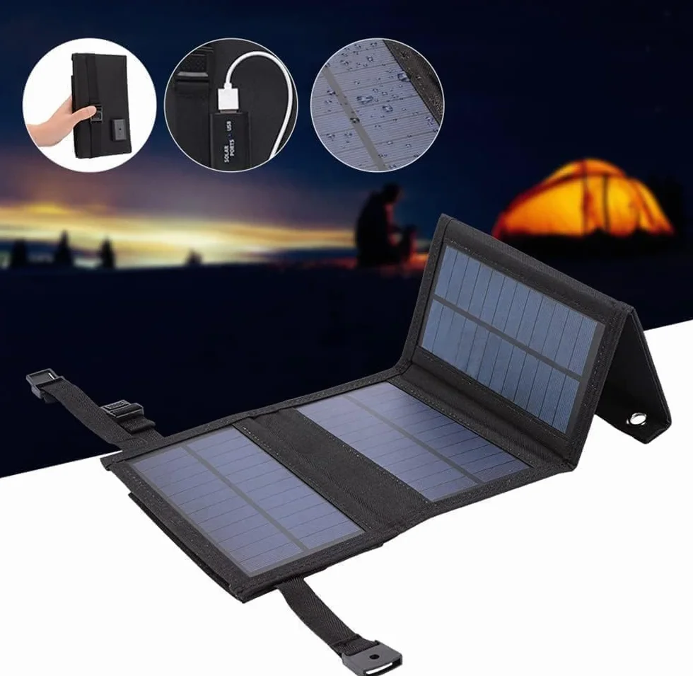 20W USB Cargador Solar Exterior Panel Solar Plegable Senderismo Camping Cargador Solar Batería Solar monocristalina Portátil Senderismo Camping Gear Panel (20W)