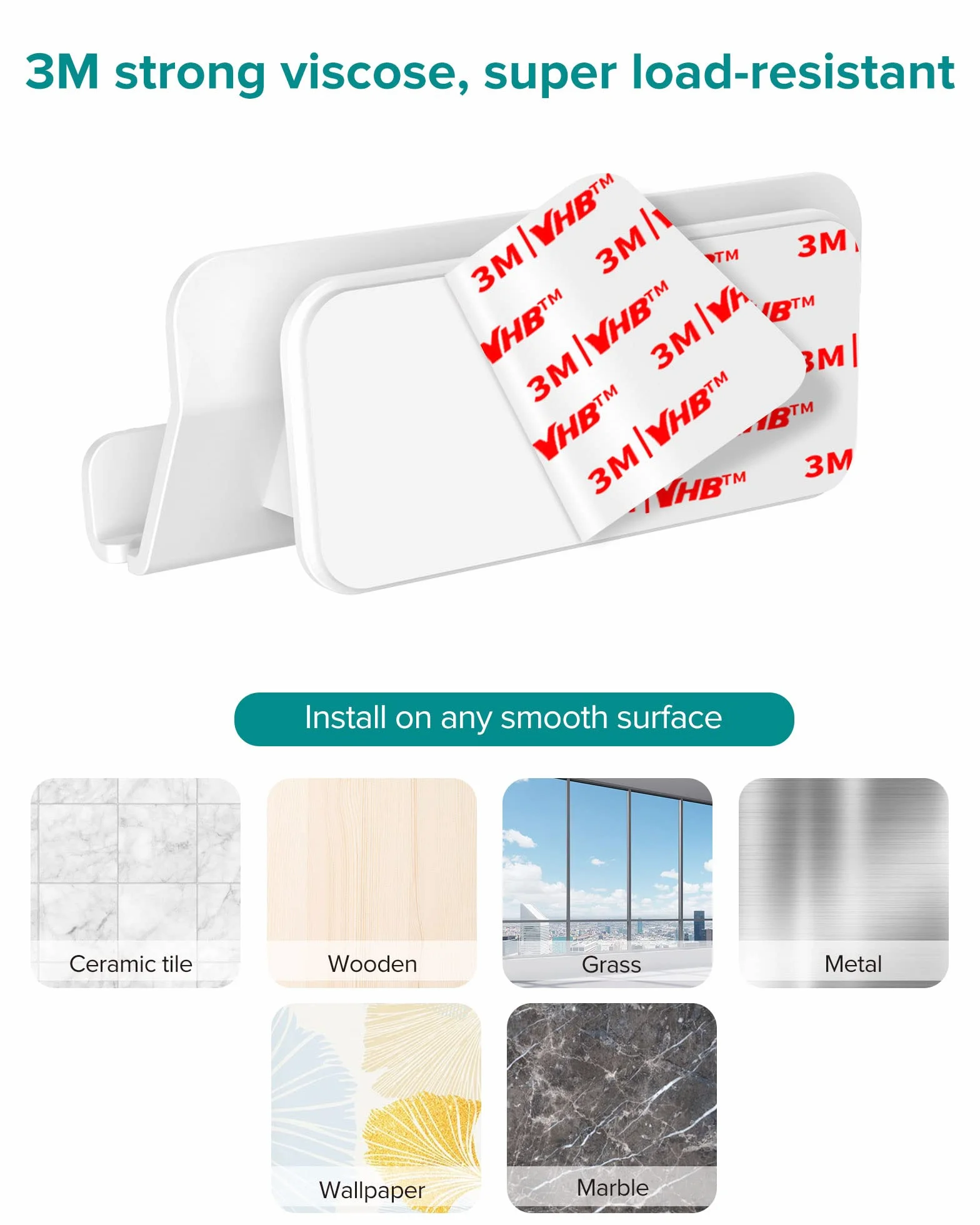 HomeMount Soporte de Pared para teléfono, Tira Adhesiva Manos Libres para Dormitorio, Sala de Estar, Cocina, Compatible con Todos los teléfonos o Mini iPad (2 Piezas - Blanco)