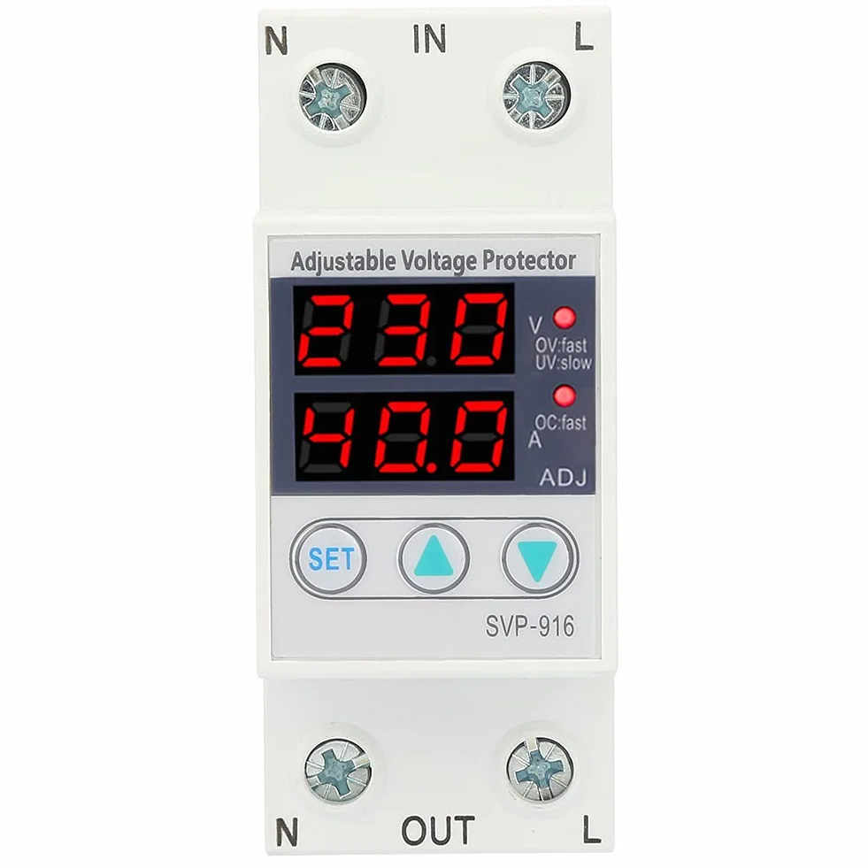 Protector de Voltaje Monofásico Inteligente Ajustable 230V 63A Sobrevoltaje Bajo Voltaje para Electrodomésticos con Protección de Corriente