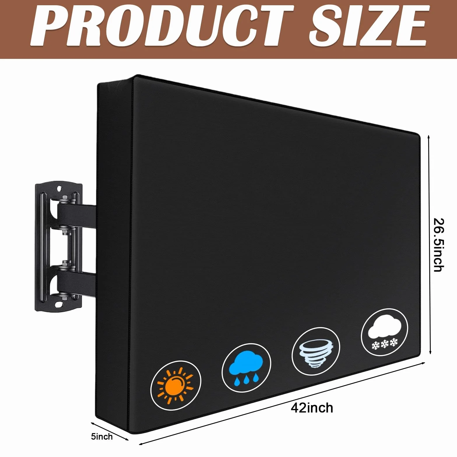 Cubierta para TV al aire libre, cubierta de protección de pantalla de TV, 600d tela Oxford, impermeable, a prueba de polvo, cubierta de TV para exteriores, 40" - 42", 42 x 26,5 x 5 pulgadas, negro