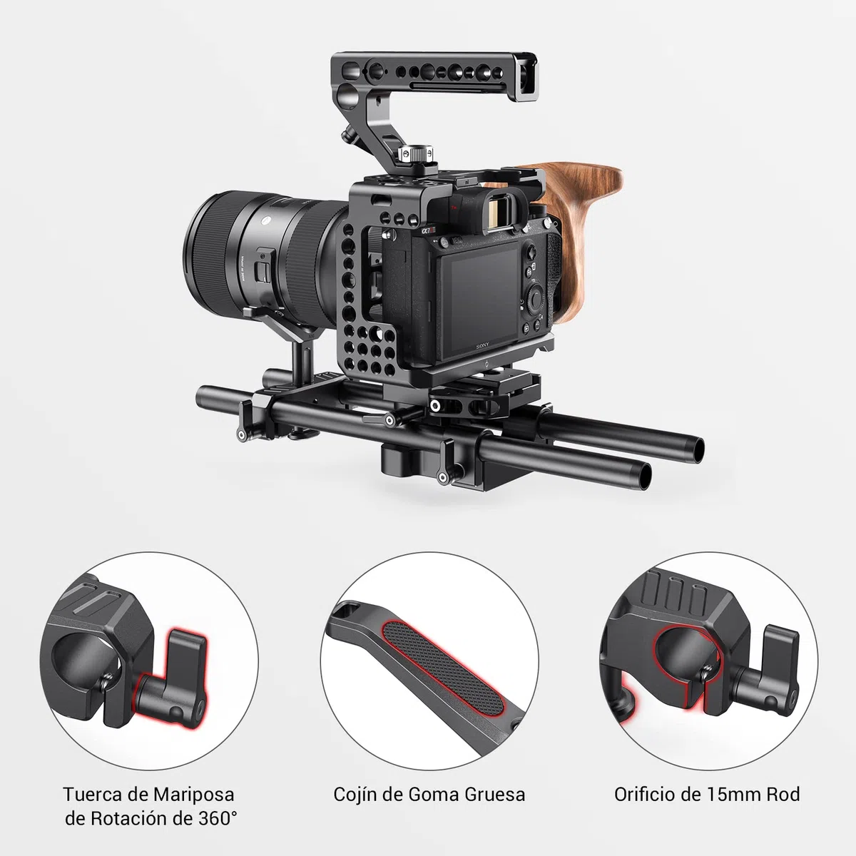 (Nueva VERSIÓN) SMALLRIG LWS 15mm Lens Support Soporte Lente Compatible con Lente de 50mm a 140mm de Diámetro para Lente Larga - BSL2680