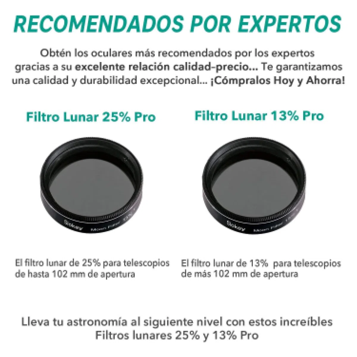 Filtro Lunar 13% Pro Slokey SkyWays de 1,25” para Oculares de Telescopio Astronómico Reducir el Brillo y Mejorar el Contraste en la Observación de la Luna y Venus