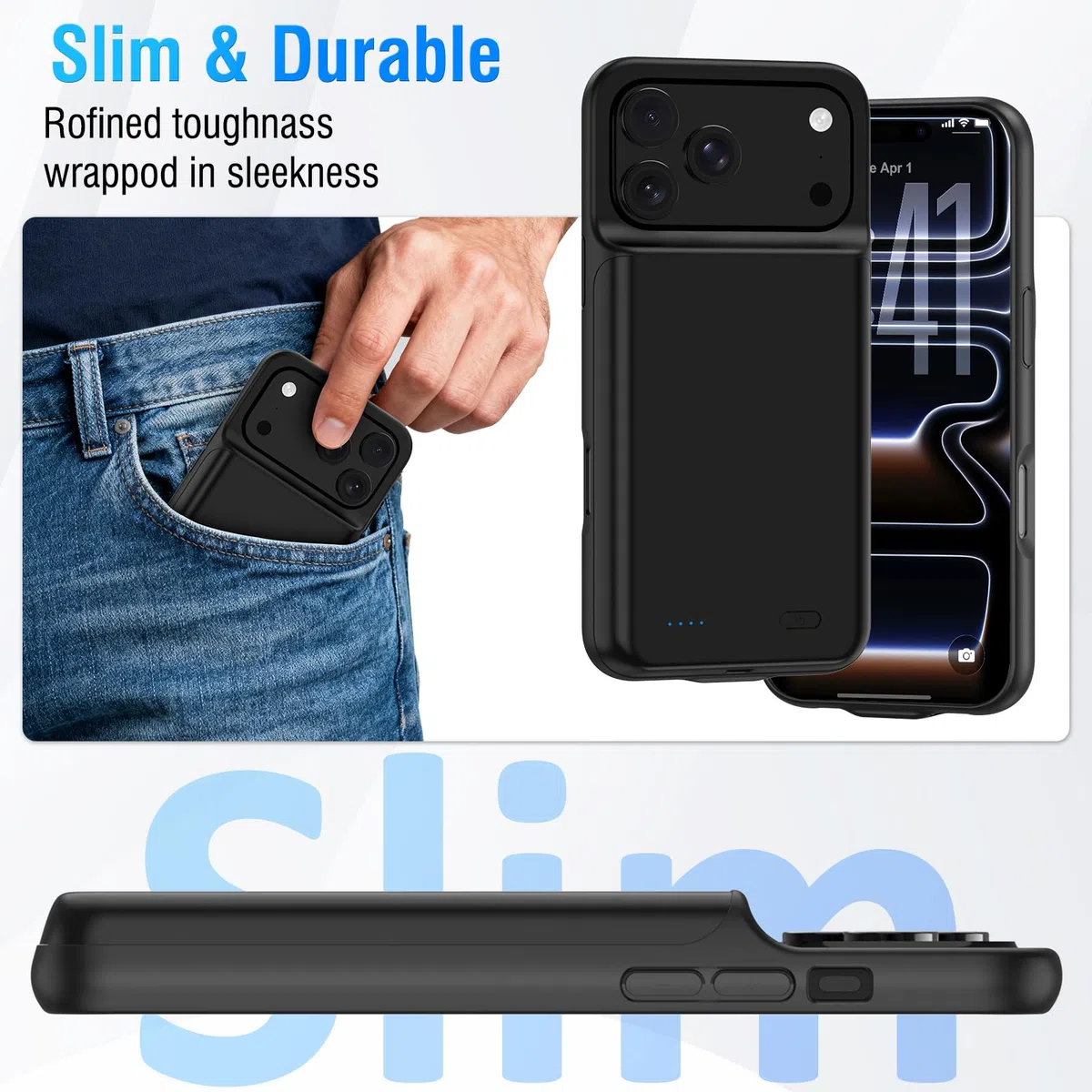 Funda de Batería para iPhone 17 Pro MAX (6.9 Pulgadas), Cargador Portátil de 8500 mAh, Funda Ultrafina con Batería Extendida, Cargador de Teléfono Y Funda Protectora con Función de Carga para