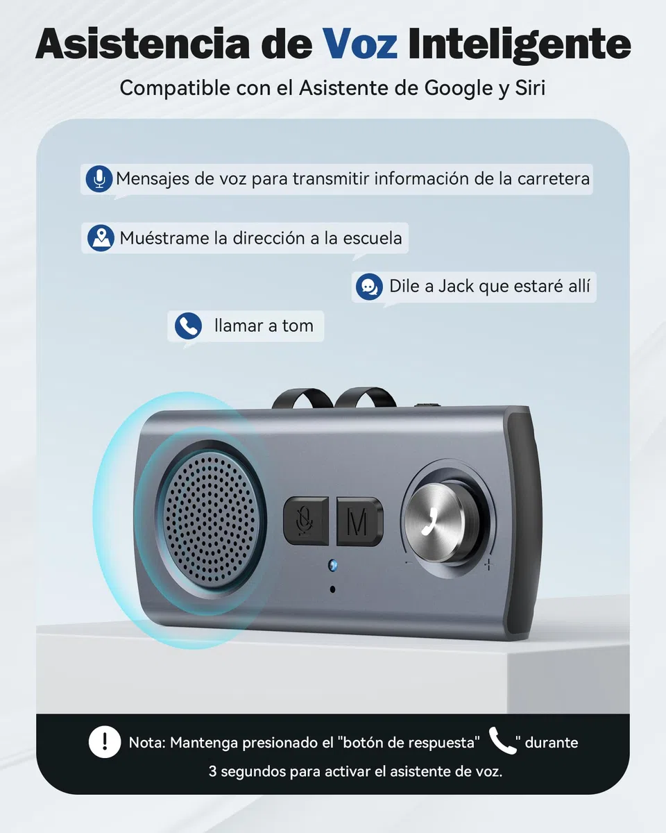 AGPTEK Manos Libres para Coche Bluetooth 5.3 con Siri, Google Asistente, Kit de Coche Altavoz Inalámbrico con Ranura de Tarjeta TF, Soporta Conexión de 2 Teléfonos Simultáneamente