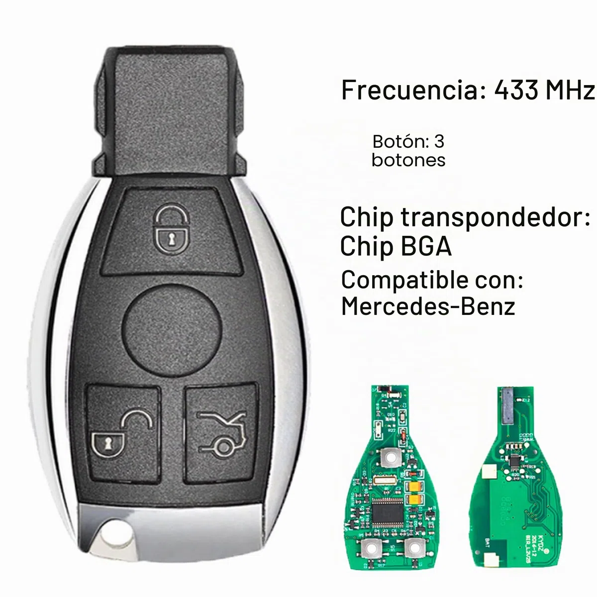 Heart Horse 3 botón Llave de Coche remota, Funda Llave Remoto para Mercedes, Remoto Carcasa Llave para B-en-z A B C E CLK SLK ML Class Mercedes W203 W210 W211 con 433Mhz BGA Chip NEC Blad