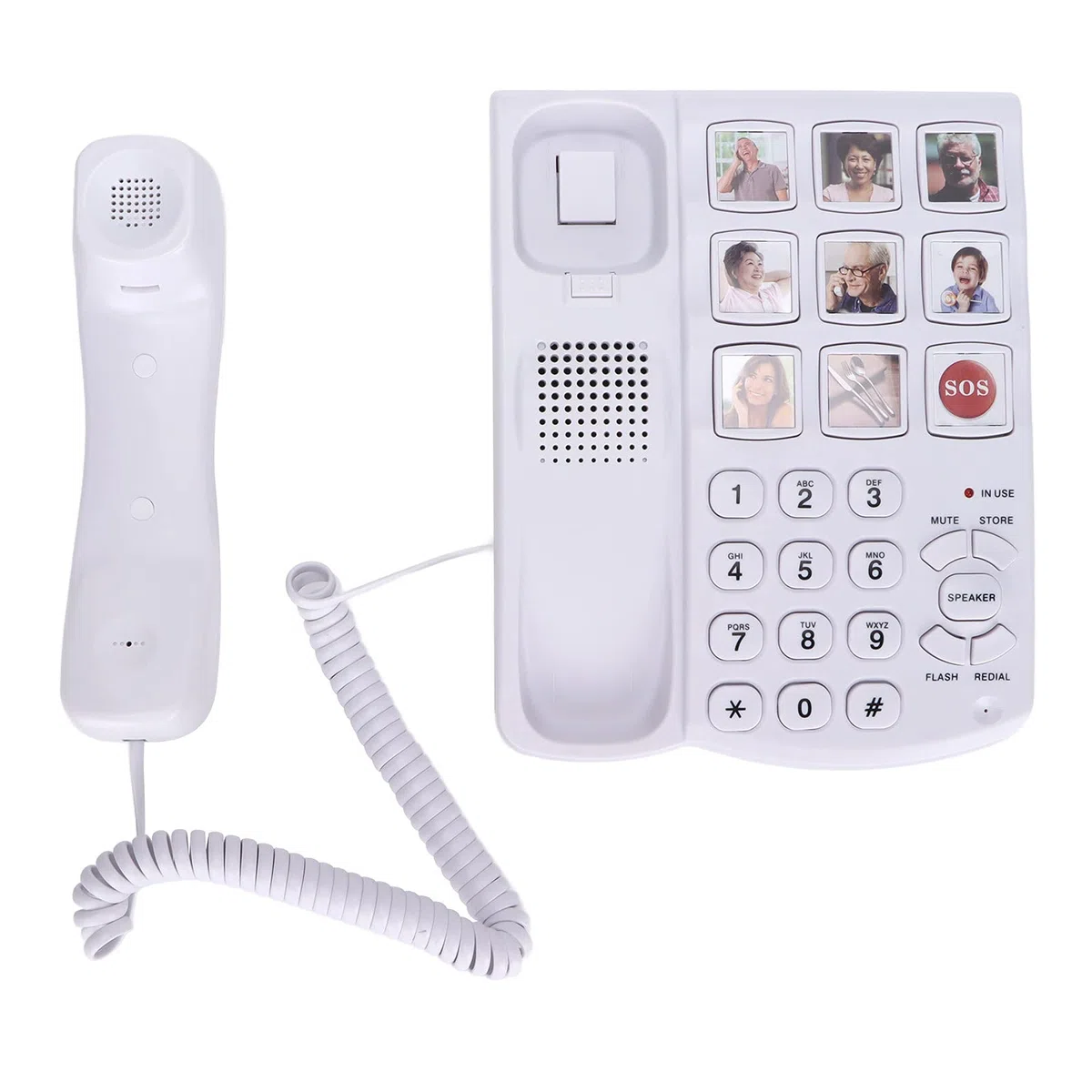 Teléfono con cable de botón grande, memoria fotográfica, marcación rápida y altavoz manos libres, amplificado para personas mayores, Alzheimer