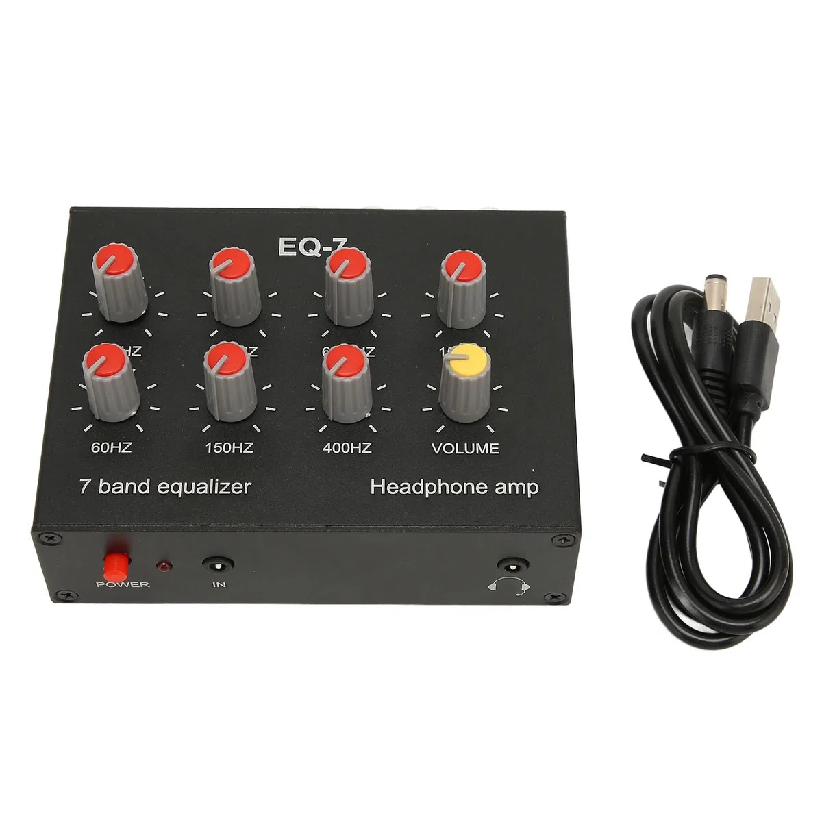 Ecualizador de sonido de 7 bandas, ajuste de graves altos 12 dB ecualizador digital de doble canal para sistema de coche, material de aleación de aluminio, alimentación DC5V 12V