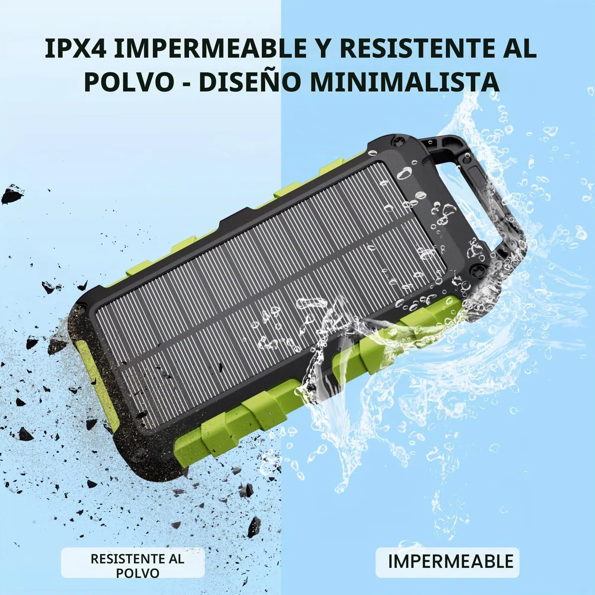 TOENNESEN Cargador Solar 10000 mAh Power Bank Solar, Bateria Externa con Carga Rápida 15W Impermeable IPX4 2 Puertos USB + Linterna LED Compatible con Smartphones Tablets Camping Multicolor