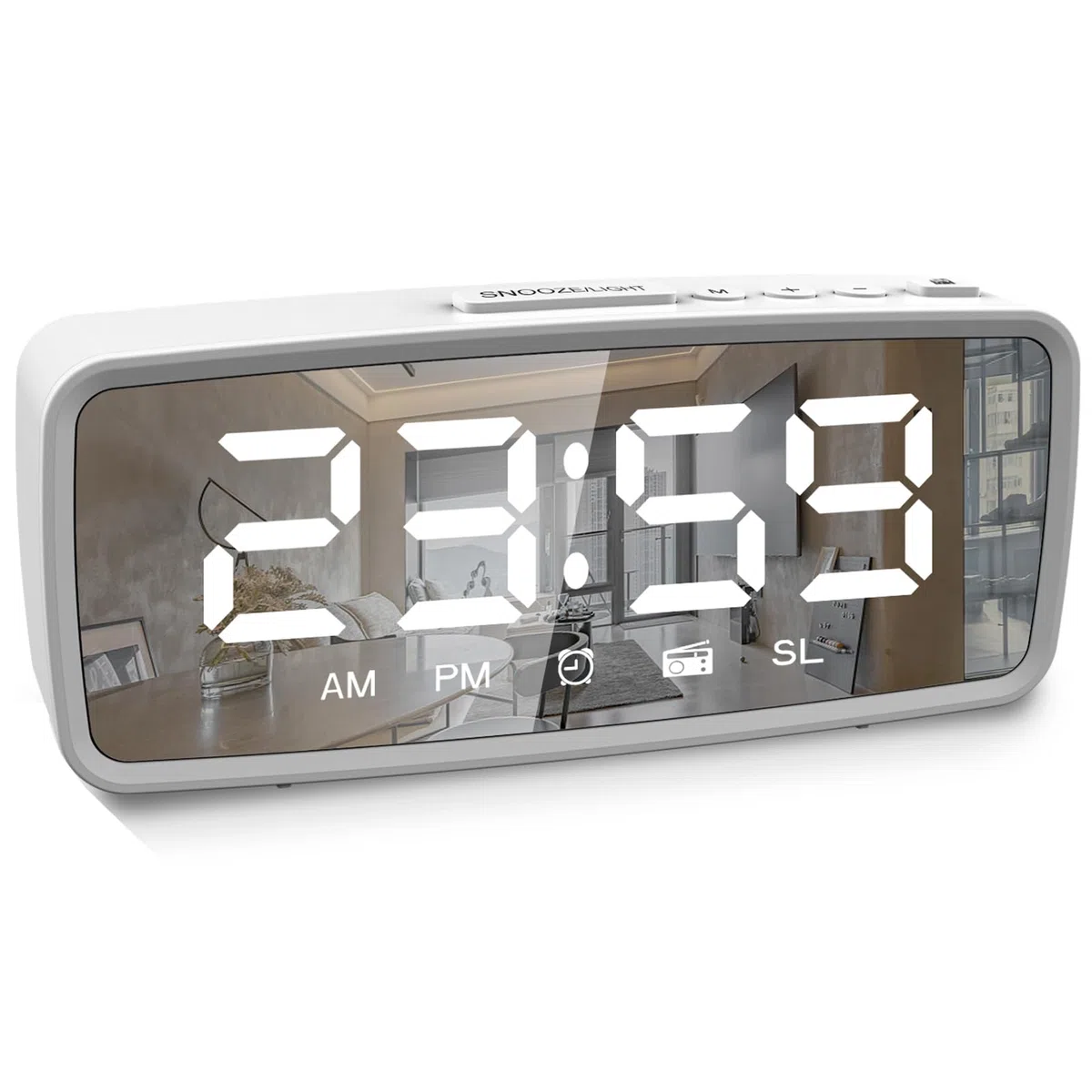ThreeH Reloj Despertador Digital con Radio, 2 Sonidos DIDIDI, 15 Niveles de Volumen, Alimentación Pila y Cable, Apagado Automático, Modo 12/24 Horas