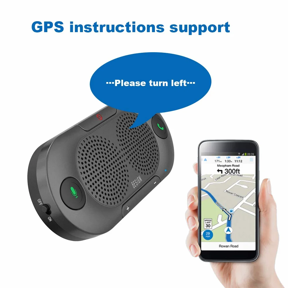 Besign BK06 Manos Libres Bluetooth para Coche, Altavoz Bluetooth Coche, Potente 2 X 2W, Soporta GPS y Música, Auto Encendido Apagado, Conectividad de Doble Enlace y Clip Visor