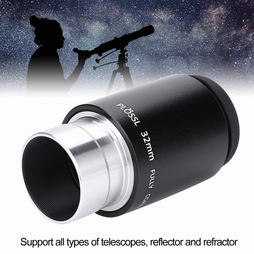 Astronomía Telescopio Lente Plossl Ocular Lente 32 mm con rosca de filtro de 1.25 ", 32 mm Ocular telescopio Plossl Multi-recubierto con interfaz 1.25"/31.7 mm, Vista de campo de 52 grados