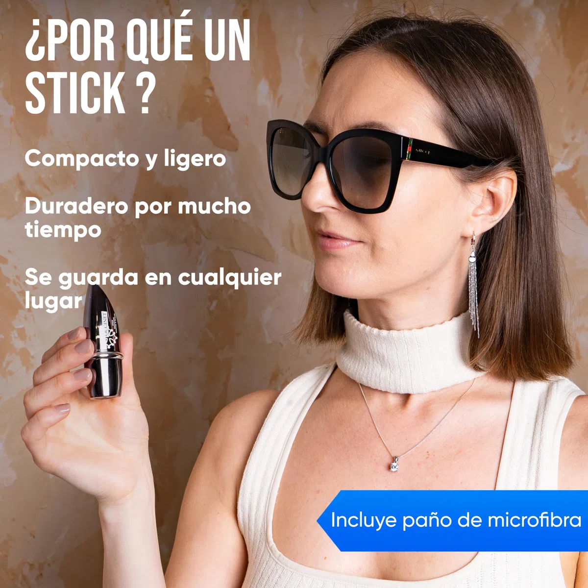Kit Stick Limpiador de Gafas con Gamuza de Microfibra - Limpia Gafas, Lentes, Cámaras - Desengrasante, Práctico, Antivaho - Seguro para Todas Las Pantallas Gafas