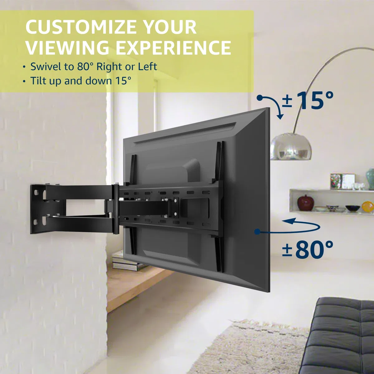 Leyf Soporte de Pared para TV Ajustable, inclinable y Giratorio - Soporte de TV para televisores y monitores Planos curvados - VESA 400x600 MAX (32''-75'')- 50kg MAX - Soporte de TV Inclinado,